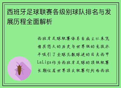 西班牙足球联赛各级别球队排名与发展历程全面解析